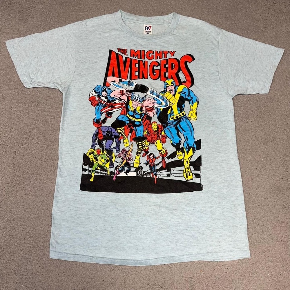 VTG Optima The Mighty Avengers T Shirt Men's Sz M Gray Marvel Comics Retro Tee